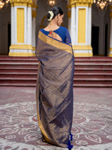 Women's Blue Cotton Zari Saree
