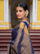 Women's Blue Cotton Zari Saree