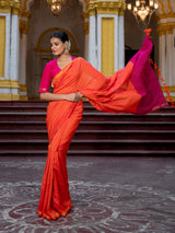 Women's Orange Mul Modal Saree