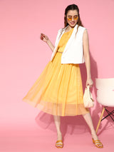 Women's Yellow Casual Regular Fit Solid Sleeveless Dress