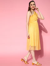 Women's Yellow Casual Regular Fit Solid Sleeveless Dress