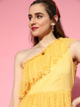 Women's Yellow Casual Regular Fit Solid Sleeveless Dress