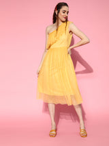 Women's Yellow Casual Regular Fit Solid Sleeveless Dress