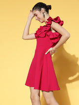Women's Pink Party Regular Fit Solid Sleeveless Dress