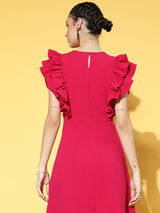Women's Pink Party Regular Fit Solid Sleeveless Dress