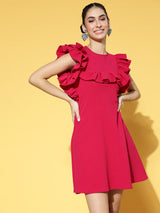 Women's Pink Party Regular Fit Solid Sleeveless Dress