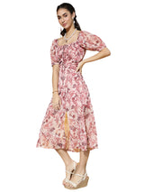 Women's Pink Casual Regular Fit Printed Half Sleeves Dress