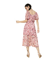 Women's Pink Casual Regular Fit Printed Half Sleeves Dress