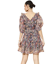 Women's Brown Casual Regular Fit Printed Three Quarter Sleeves Dress