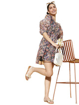 Women's Brown Casual Regular Fit Printed Three Quarter Sleeves Dress