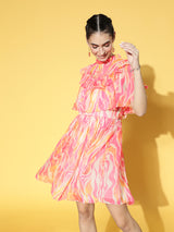 Women's Pink Casual Regular Fit Printed Half Sleeves Dress