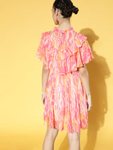 Women's Pink Casual Regular Fit Printed Half Sleeves Dress