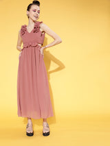 Women's Pink Casual Regular Fit Solid Sleeveless Dress