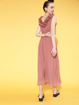 Women's Pink Casual Regular Fit Solid Sleeveless Dress