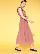 Women's Pink Casual Regular Fit Solid Sleeveless Dress