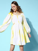 Women's Yellow Casual Regular Fit Printed Full Sleeves Dress