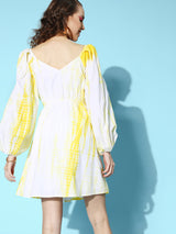 Women's Yellow Casual Regular Fit Printed Full Sleeves Dress