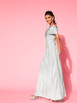 Women's Gray Party Regular Fit Solid Half Sleeves Dress