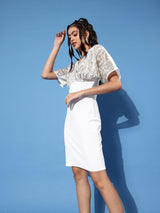 Women's White Casual Regular Fit Embellished Half Sleeves Dress