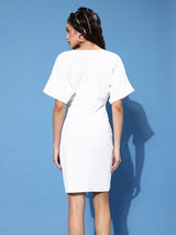 Women's White Casual Regular Fit Embellished Half Sleeves Dress
