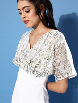 Women's White Casual Regular Fit Embellished Half Sleeves Dress