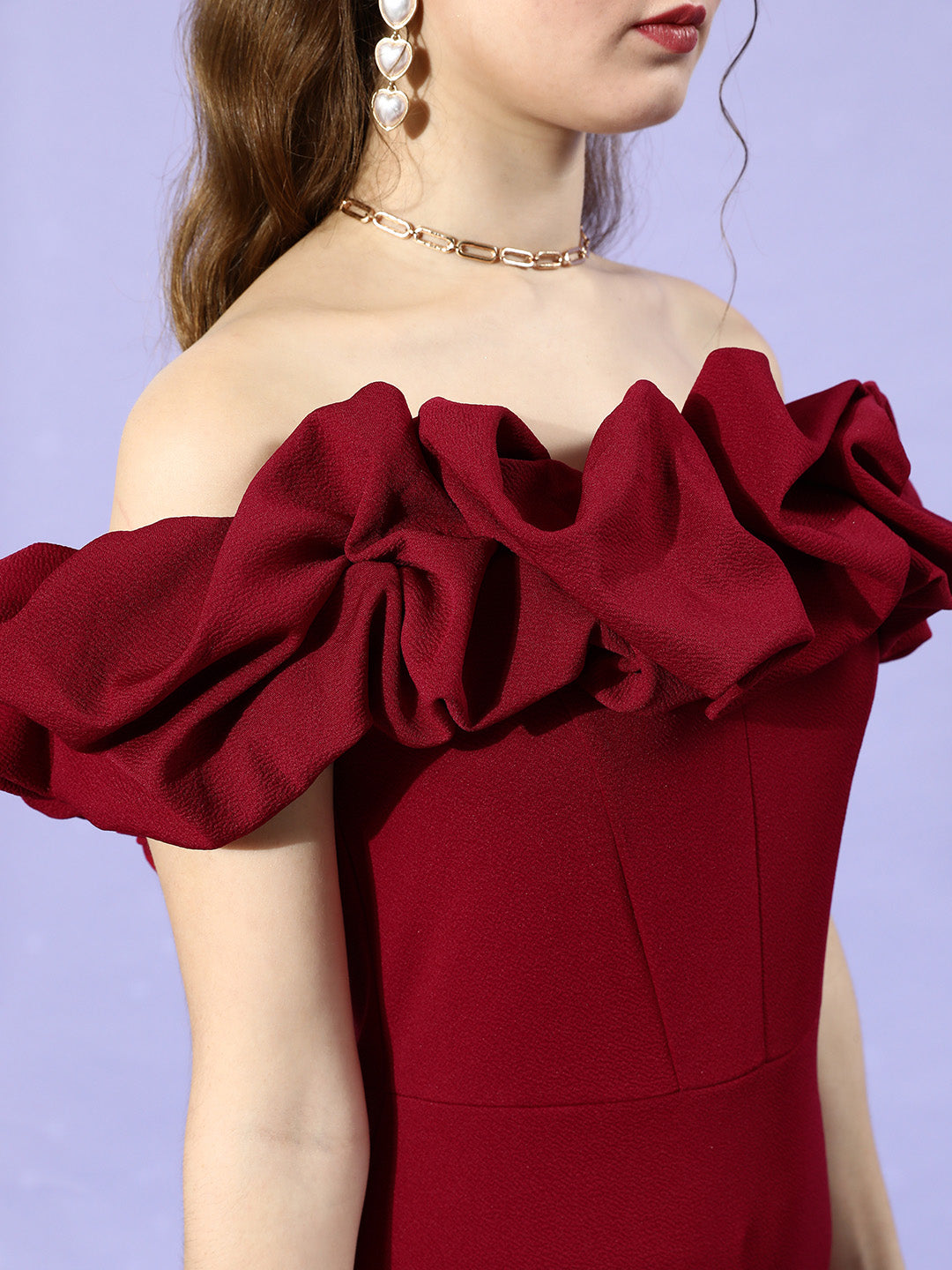 Women's Red Party Regular Fit Solid Half Sleeves Dress