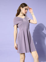 Women's Purple Party Regular Fit Solid Half Sleeves Dress