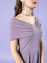 Women's Purple Party Regular Fit Solid Half Sleeves Dress