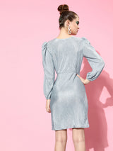 Women's Grey Party Regular Fit Solid Full Sleeves Dress