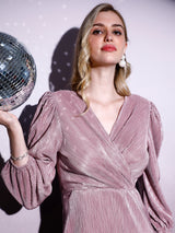 Women's Purple Party Regular Fit Solid Three Quarter Sleeves Dress