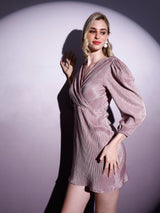 Women's Purple Party Regular Fit Solid Three Quarter Sleeves Dress
