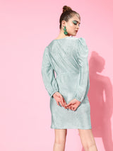 Women's Green Party Regular Fit Solid Full Sleeves Dress