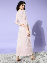 Women's Pink Party Regular Fit Embellished Three Quarter Sleeves Dress