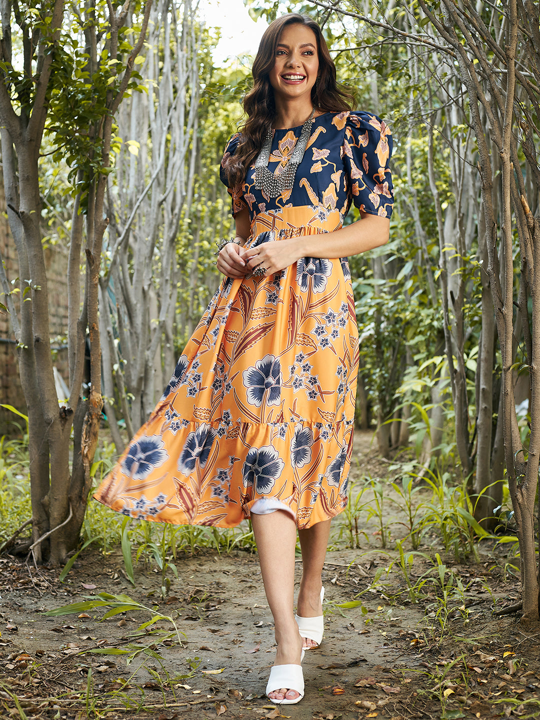Women's Multicolor Casual Regular Fit Printed Half Sleeves Dress