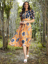 Women's Multicolor Casual Regular Fit Printed Half Sleeves Dress