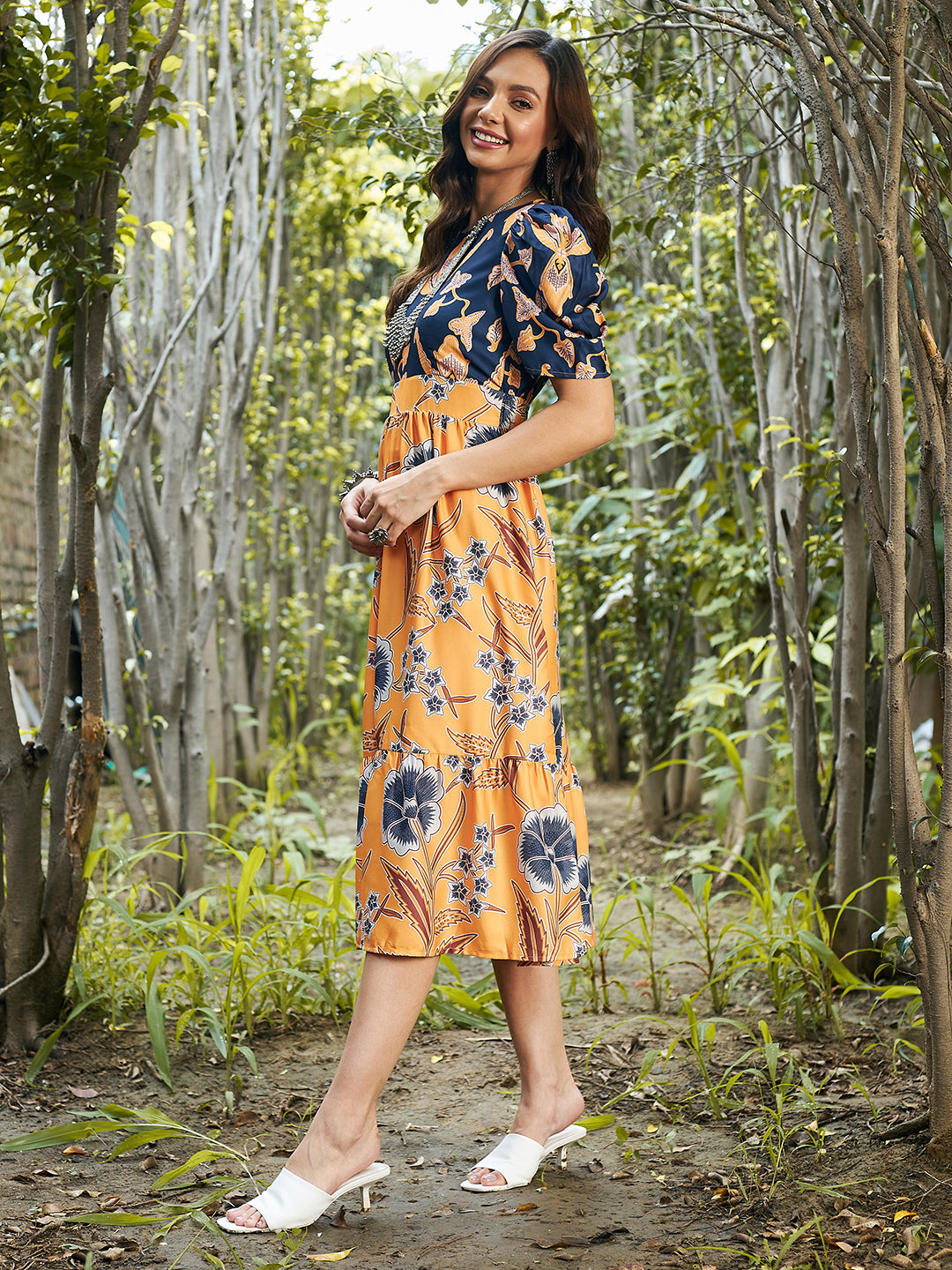 Women's Multicolor Casual Regular Fit Printed Half Sleeves Dress