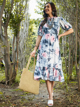 Women's Multicolor Casual Regular Fit Printed Half Sleeves Dress