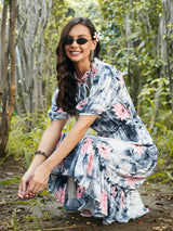 Women's Multicolor Casual Regular Fit Printed Half Sleeves Dress