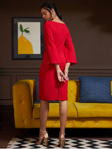 Women's Red Work Regular Fit Solid Full Sleeves Dress
