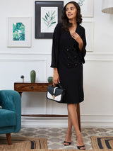 Women's Black Work Regular Fit Solid Full Sleeves Dress