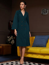 Women's Green Work Regular Fit Solid Full Sleeves Dress