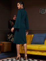 Women's Green Work Regular Fit Solid Full Sleeves Dress