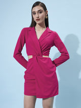 Women's Pink Work Regular Fit Solid Full Sleeves Dress