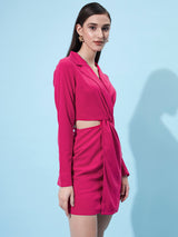 Women's Pink Work Regular Fit Solid Full Sleeves Dress