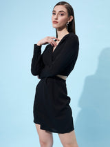 Women's Black Casual Regular Fit Solid Full Sleeves Dress