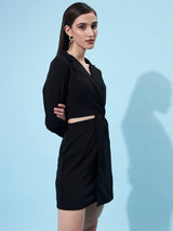 Women's Black Casual Regular Fit Solid Full Sleeves Dress