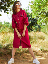 Women's Red Party Regular Fit Solid Three Quarter Sleeves Dress