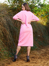 Women's Pink Casual Regular Fit Solid Three Quarter Sleeves Dress
