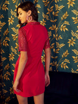 Women's Pink Party Regular Fit Embellished Half Sleeves Dress
