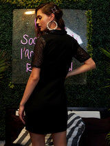 Women's Black Party Regular Fit Embellished Half Sleeves Dress
